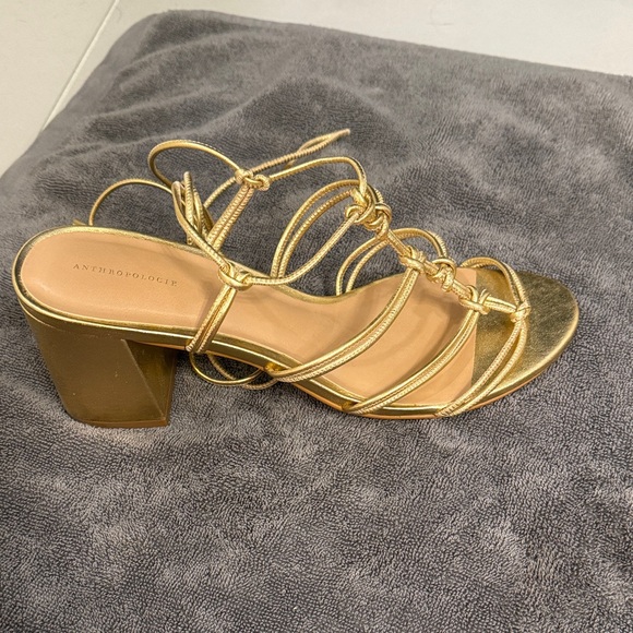 Anthropology Lace up Elegant Gold Strappy Women's Heels Size 9 - Picture 7 of 7